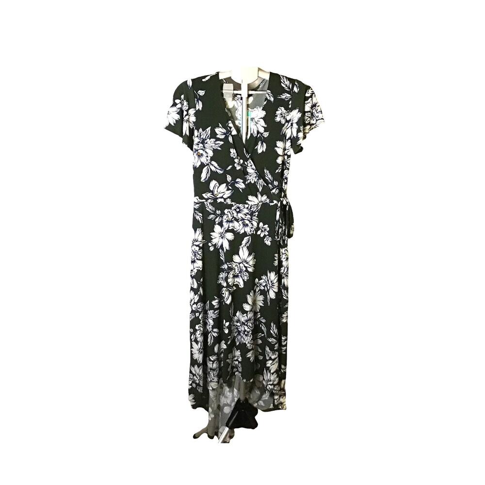 Fortune + Ivy Irene Olive Green Floral Faux Wrap Maxi Dress Women’s SZ L NWT